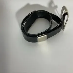 Suzi Roher Canada Black Leather Belt w/Silver Rectangle Hardware w/Silver Buckle Suzi Roher Canada Black Leather Belt w/Silver Rectangle  main image 3